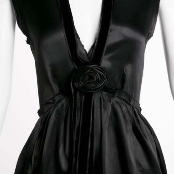 2005 Lanvin by Alber Elbaz Plunge Neck Black Satin Velvet Necklace Dress 38 - Picture 5 of 7